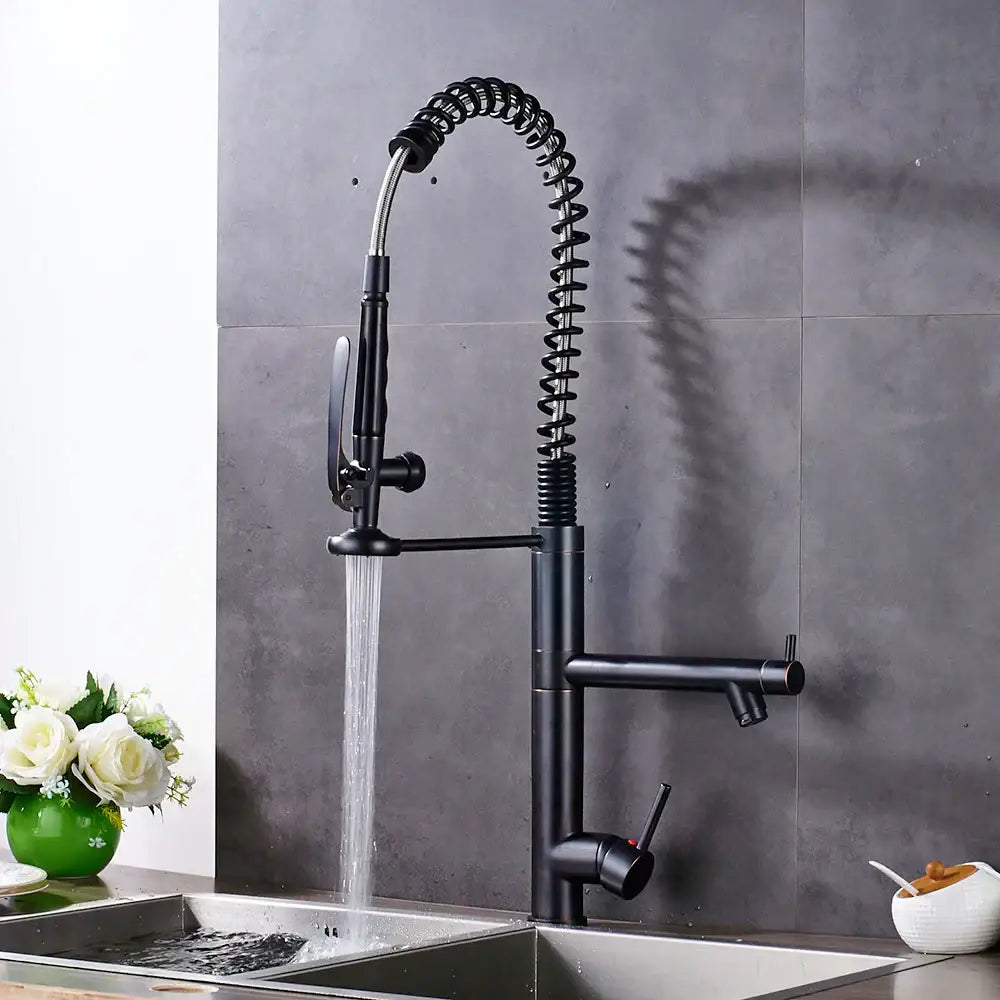 Black bronze kitchen mixer faucet with pull down spray head