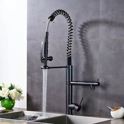 Black bronze kitchen mixer faucet with pull down spray head