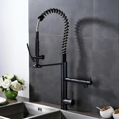 Black bronze kitchen mixer faucet with pull down spray head