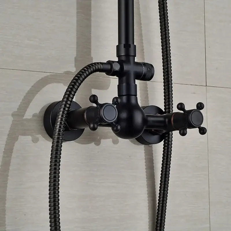 Black bronze rainfall shower faucet set with handheld for bathroom
