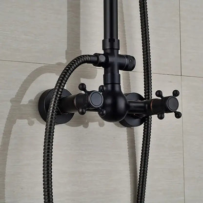Black bronze rainfall shower faucet set with handheld for bathroom
