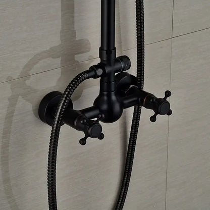 Black bronze rainfall shower faucet set with handheld for bathroom