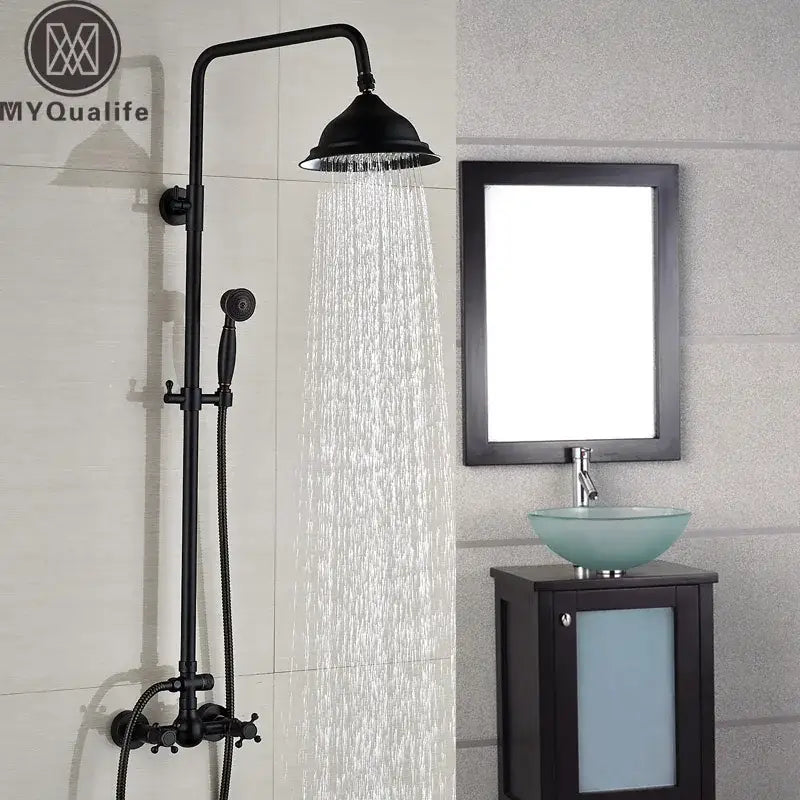 Black bronze rainfall shower faucet set with handheld for bathroom