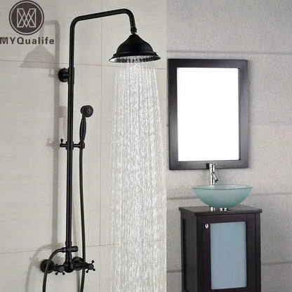 Black bronze rainfall shower faucet set with handheld for bathroom