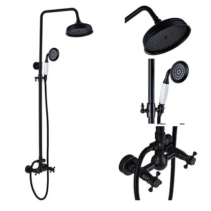 Black bronze rainfall shower faucet set with handheld for bathroom