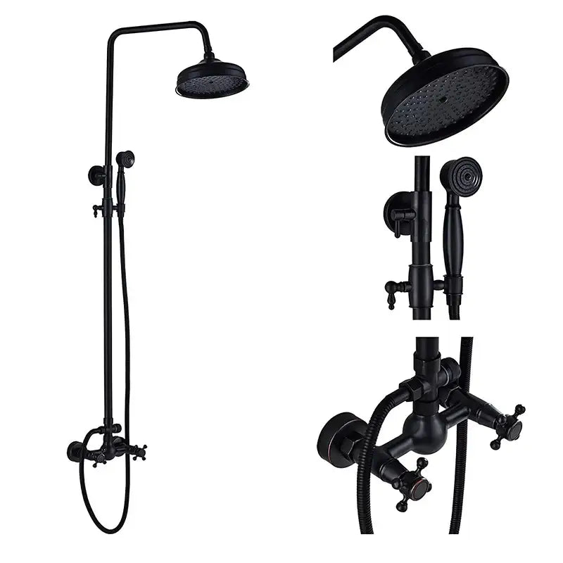 Black bronze rainfall shower faucet set with handheld for bathroom