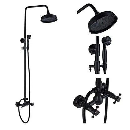 Black bronze rainfall shower faucet set with handheld for bathroom