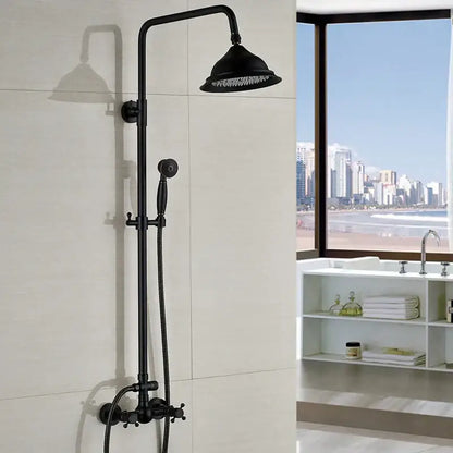 Black bronze rainfall shower faucet set with handheld for bathroom