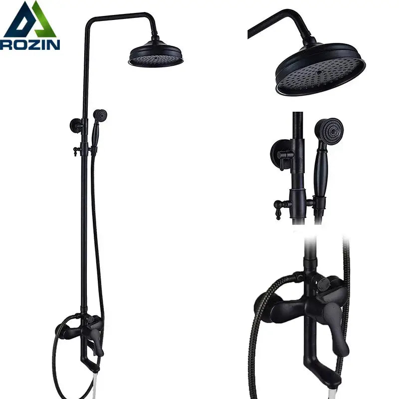 Black bronze rainfall shower mixer tap with handheld spray bathroom