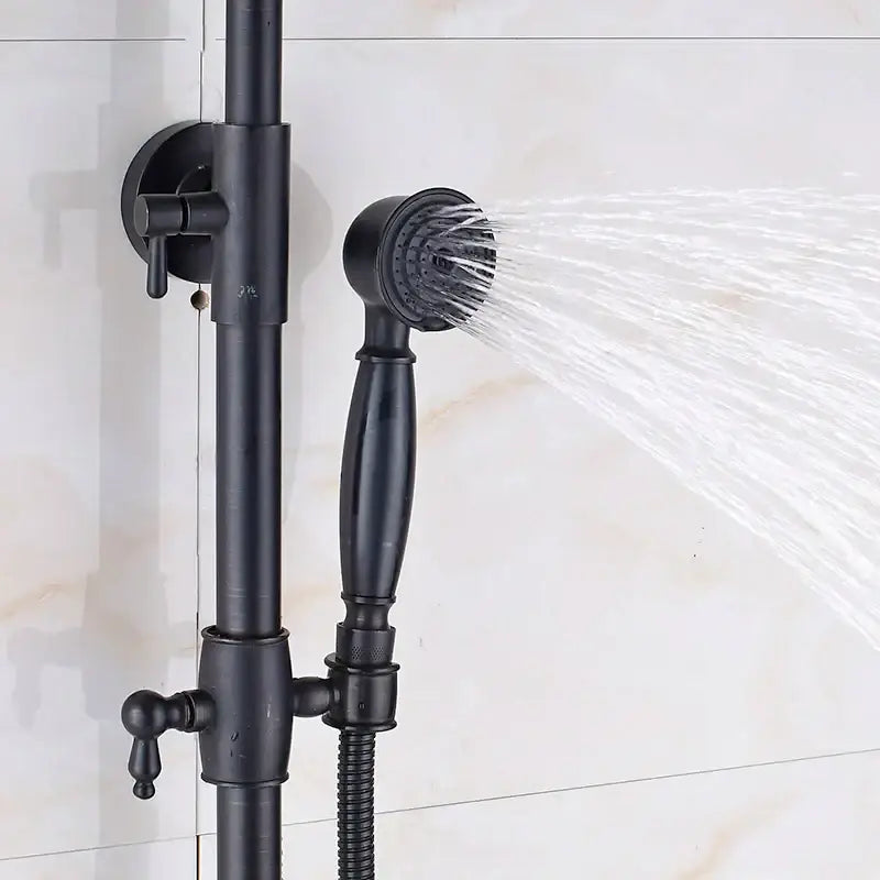 Black bronze rainfall shower mixer tap with handheld spray bathroom