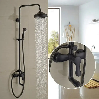 Black bronze rainfall shower mixer tap with handheld spray bathroom