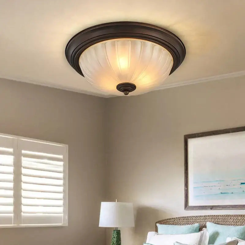 Black bronze ribbed glass ceiling light for kitchen and bedroom