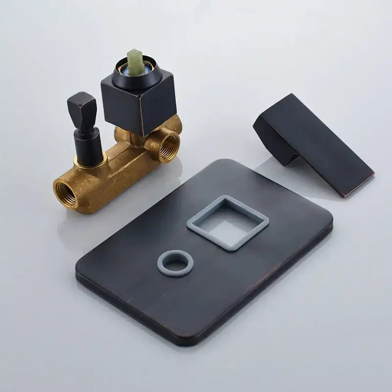 Black bronze square rainfall shower faucet set bathroom wall mount