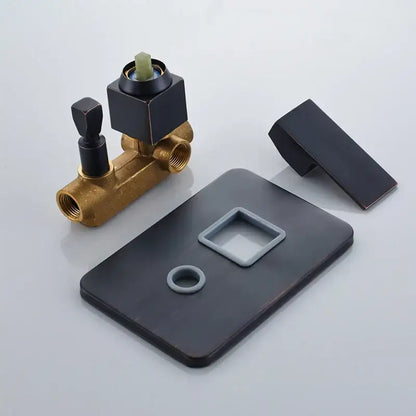Black bronze square rainfall shower faucet set bathroom wall mount