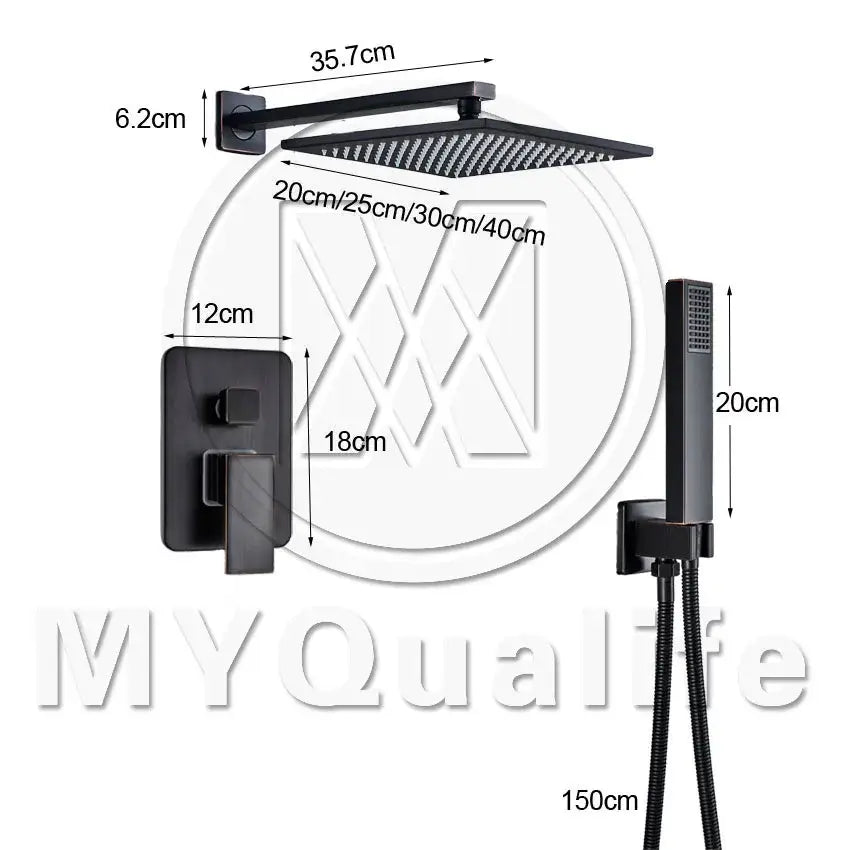 Black bronze square rainfall shower faucet set bathroom wall mount