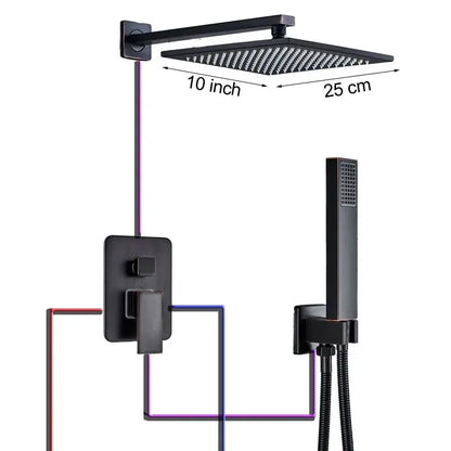 Black bronze square rainfall shower faucet set bathroom wall mount