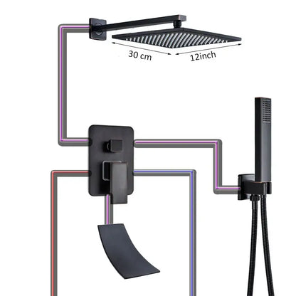 Black bronze square rainfall shower faucet set bathroom wall mount