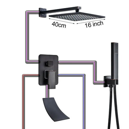Black bronze square rainfall shower faucet set bathroom wall mount