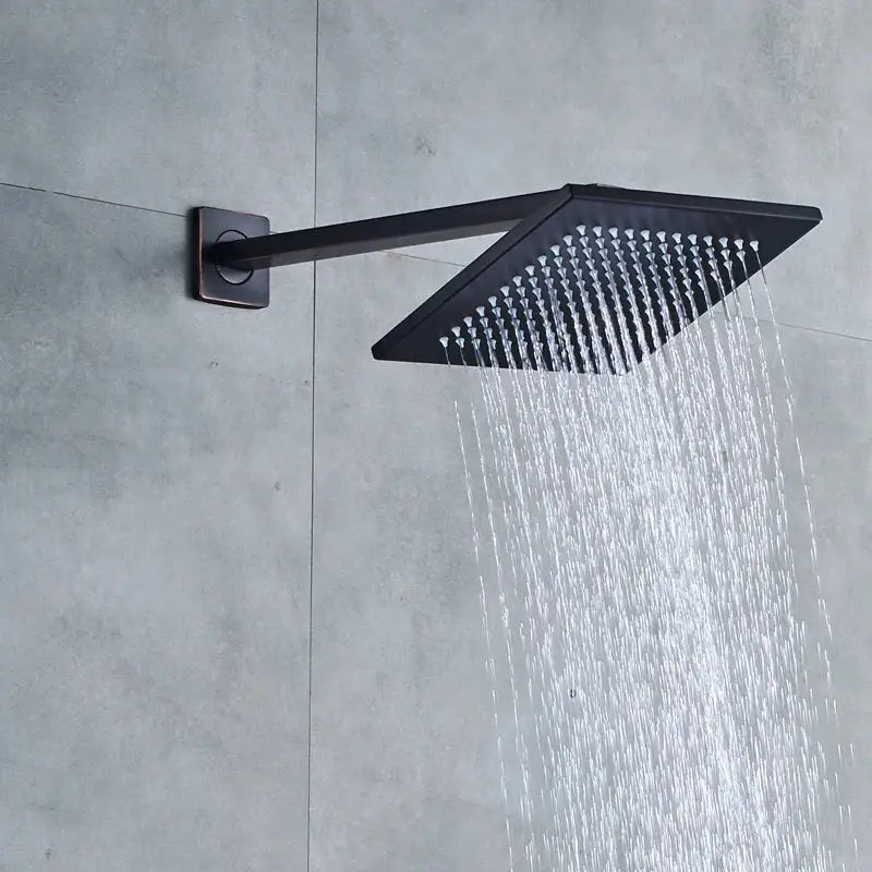 Black bronze square rainfall shower faucet set bathroom wall mount