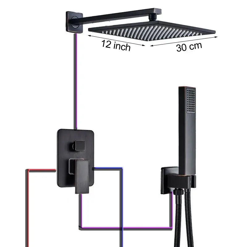 Black bronze square rainfall shower faucet set bathroom wall mount