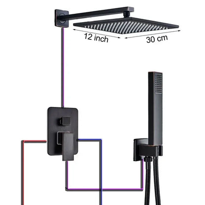 Black bronze square rainfall shower faucet set bathroom wall mount