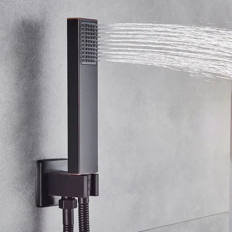 Black bronze square rainfall shower faucet set bathroom wall mount