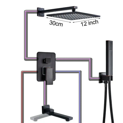 Black bronze square rainfall shower faucet set bathroom wall mount