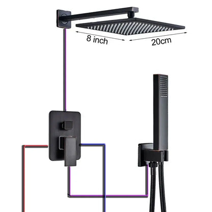 Black bronze square rainfall shower faucet set bathroom wall mount