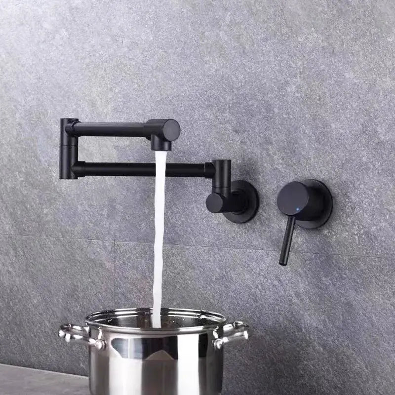Black brushed gold kitchen pot filler wall mounted dual handle tap