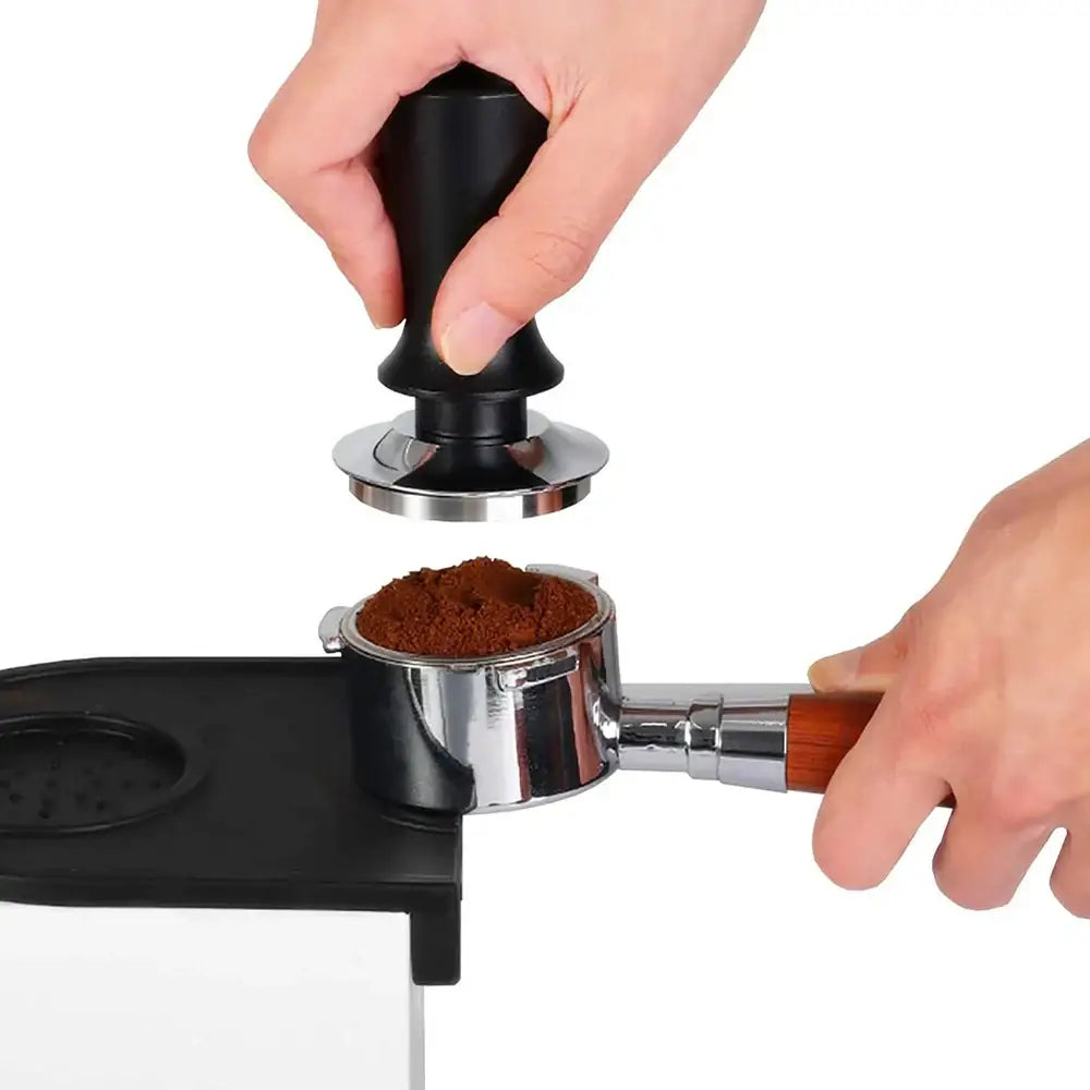 Black calibrated espresso coffee tamper kitchen spring handle tool