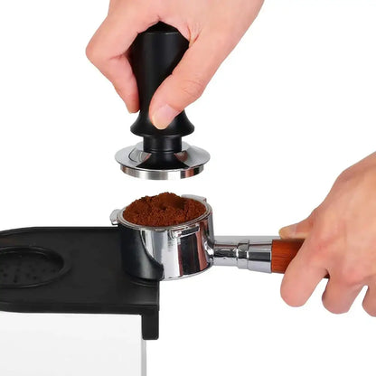 Black calibrated espresso coffee tamper kitchen spring handle tool