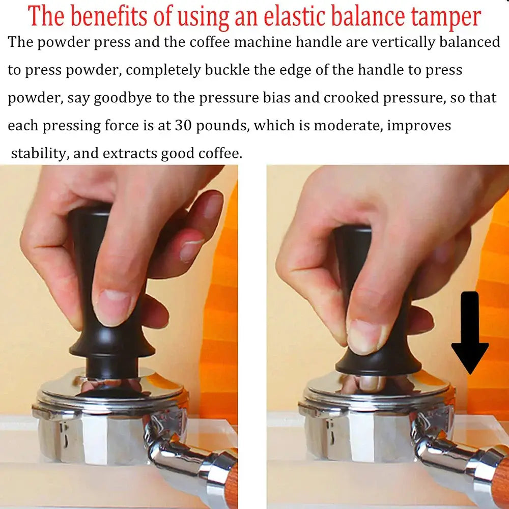 Black calibrated espresso coffee tamper kitchen spring handle tool