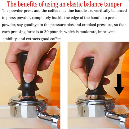Black calibrated espresso coffee tamper kitchen spring handle tool