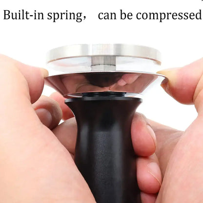 Black calibrated espresso coffee tamper kitchen spring handle tool