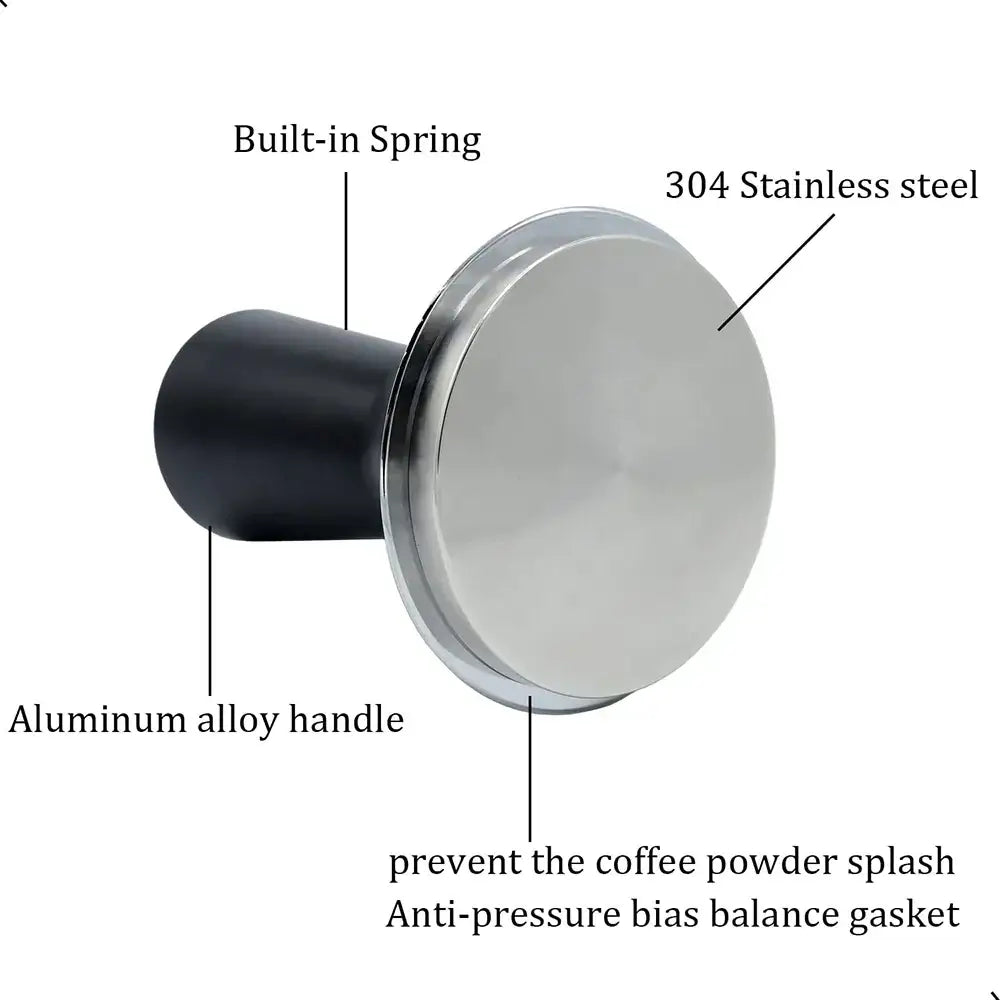 Black calibrated espresso coffee tamper kitchen spring handle tool