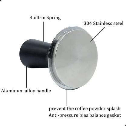 Black calibrated espresso coffee tamper kitchen spring handle tool