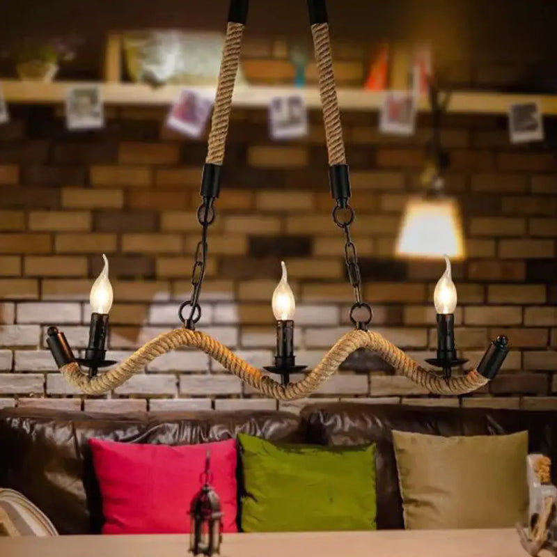 DecorBites™ Black Candle Design Pendant Lighting Fixture - Rope Twisting Island Light, 3 Bulbs - Restaurant-Worthy