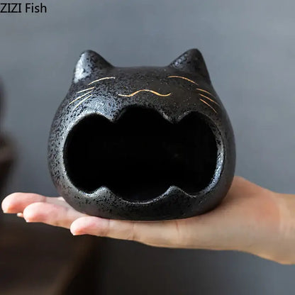 Black cartoon cat ceramic ashtray living room large capacity decor