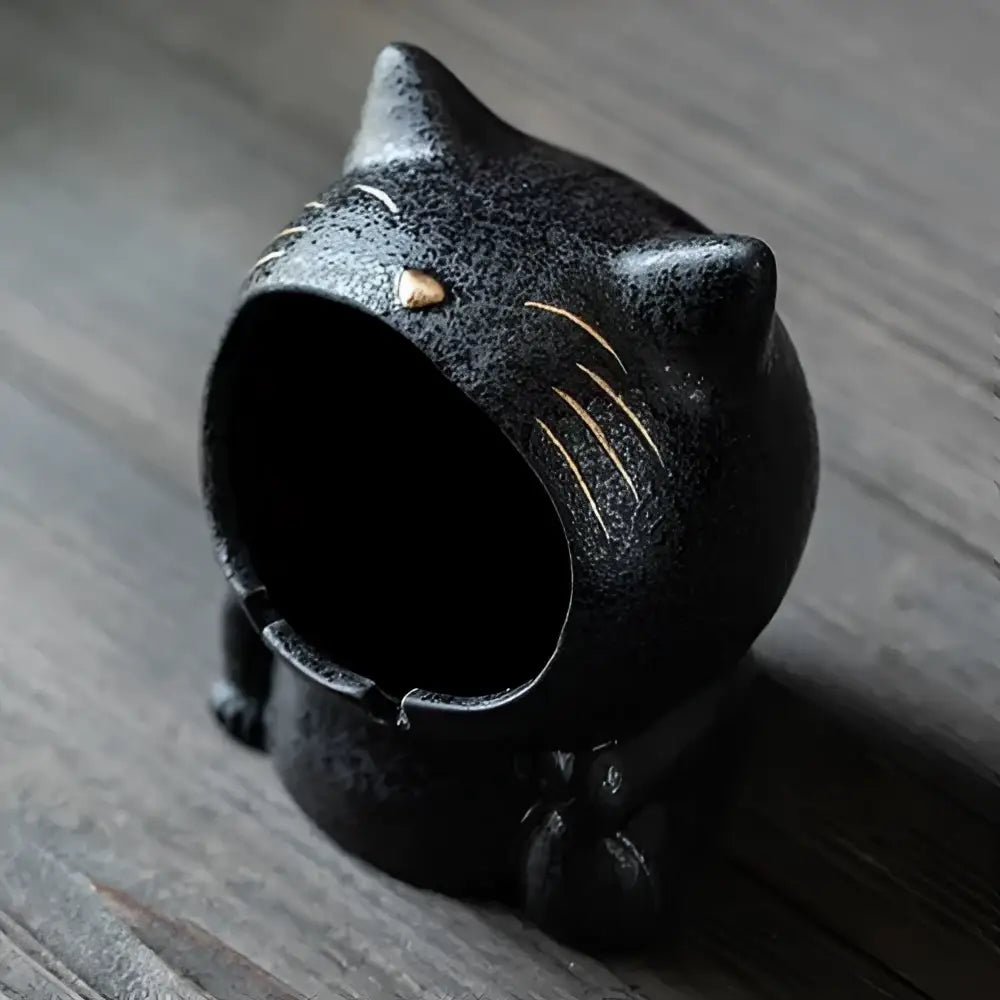 Black cartoon cat ceramic ashtray living room large capacity decor