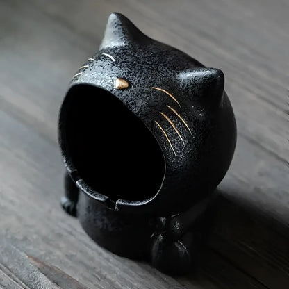 Black cartoon cat ceramic ashtray living room large capacity decor