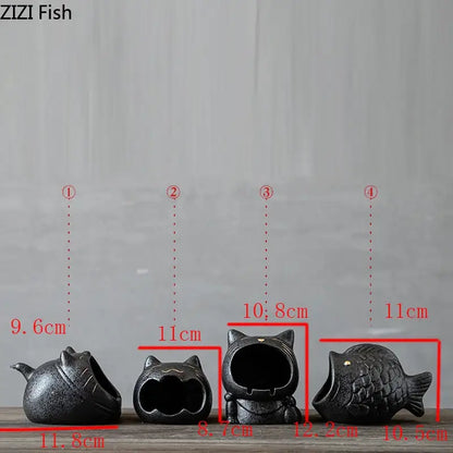Black cartoon cat ceramic ashtray living room large capacity decor
