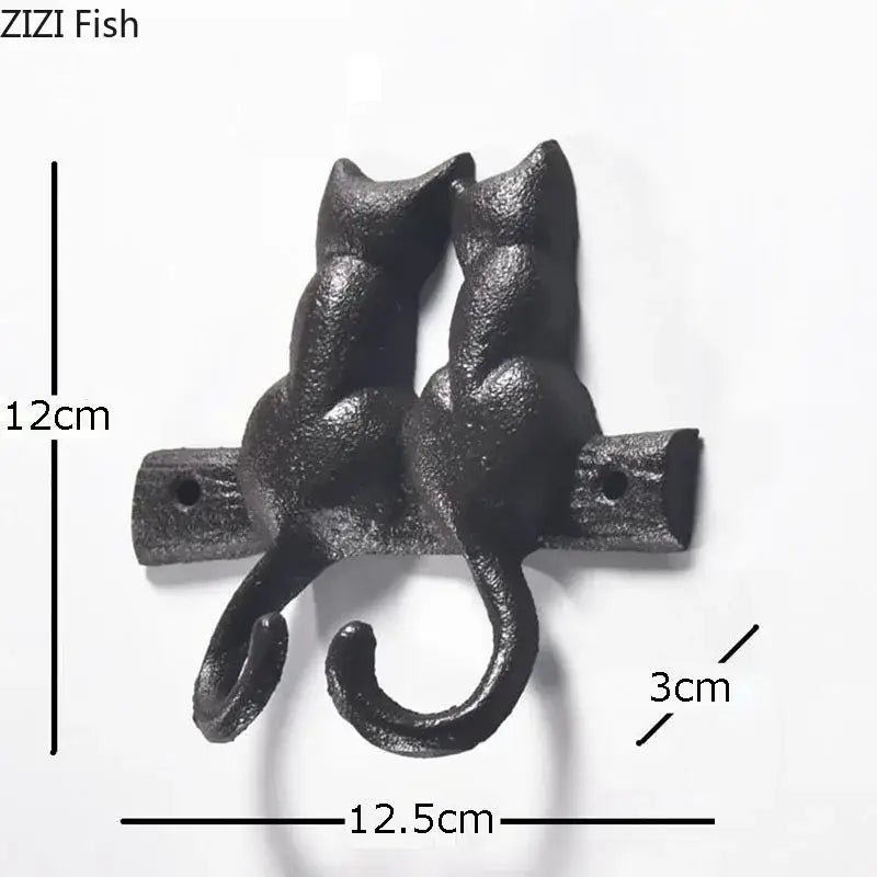 Black cast iron cat hook hanging shelf outdoor wall decor