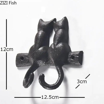 Black cast iron cat hook hanging shelf outdoor wall decor