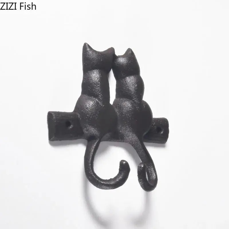 Black cast iron cat hook hanging shelf outdoor wall decor
