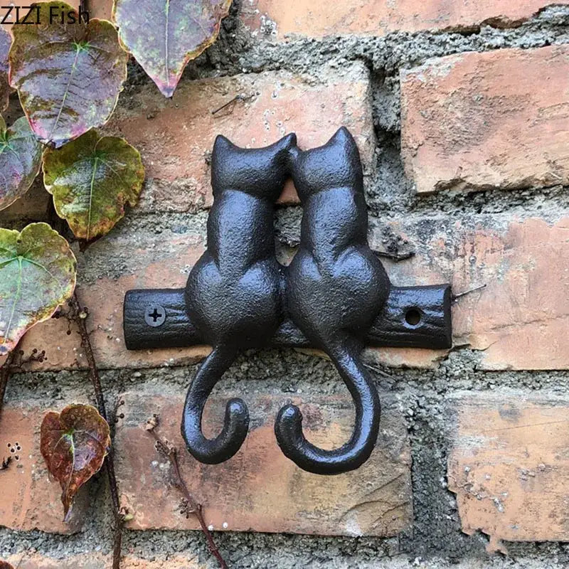 Black cast iron cat hook hanging shelf outdoor wall decor