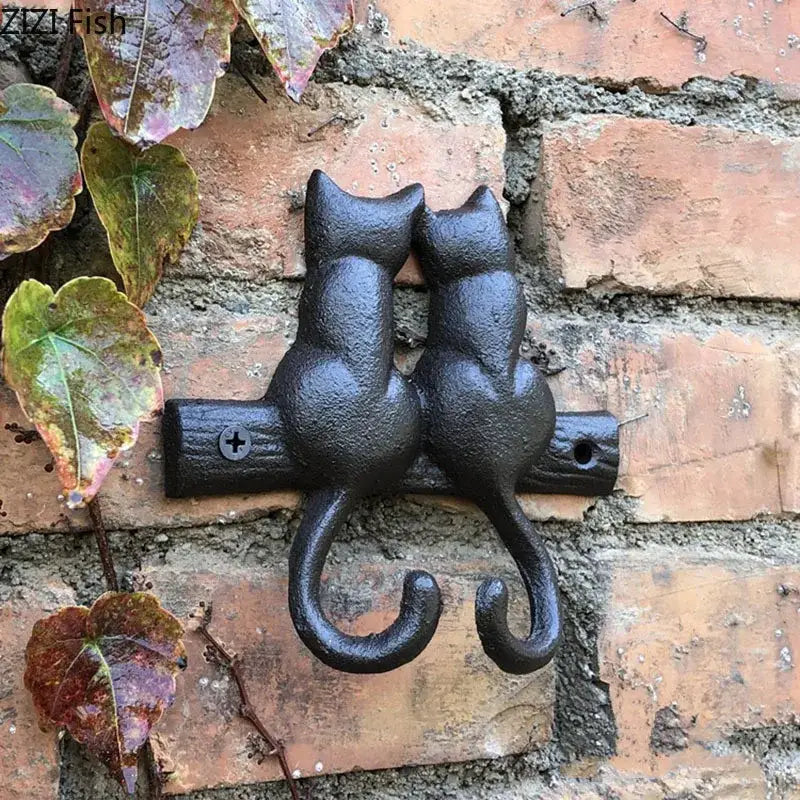 Black cast iron cat hook hanging shelf outdoor wall decor