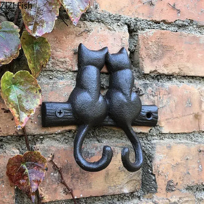 Black cast iron cat hook hanging shelf outdoor wall decor