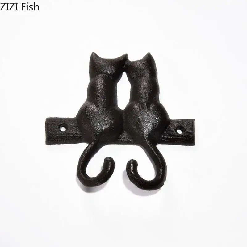 Black cast iron cat hook hanging shelf outdoor wall decor