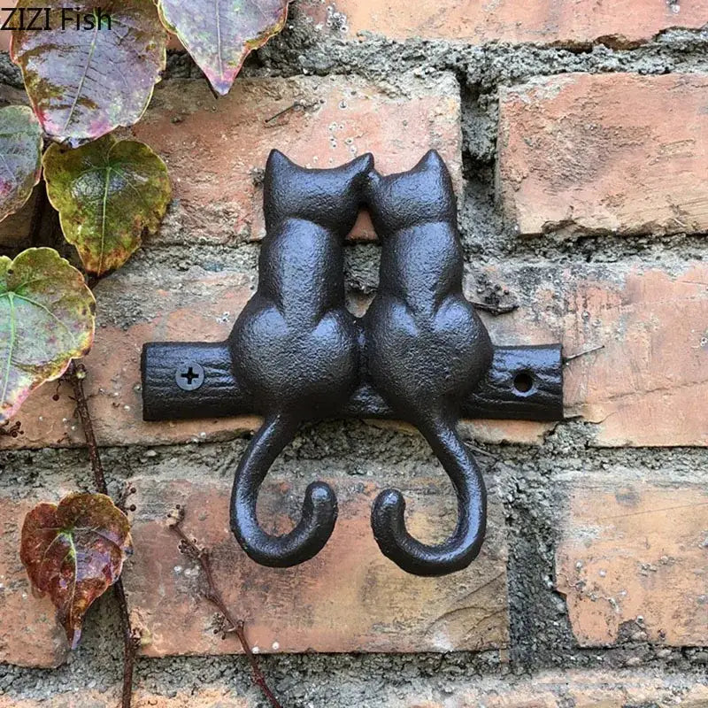 Black cast iron cat hook hanging shelf outdoor wall decor