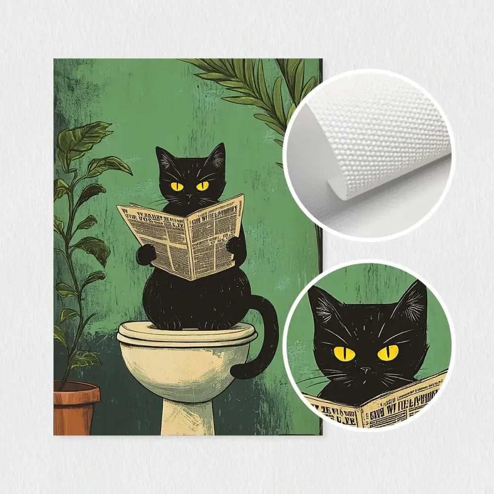 Whimsical green black cat bathroom wall art framed prints set of 3